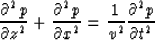 \begin{displaymath}
{\partial^2 p \over \partial z^2}+{\partial^2 p \over \partial x^2} 
= {1 \over v^2} {\partial^2 p \over \partial t^2}\end{displaymath}