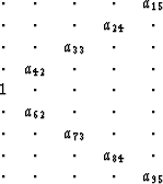 $ \begin{array}
{ccccc}
 \cdot & \cdot & \cdot & \cdot & a_{15} \\  \cdot & \cdo...
 ...& \cdot & a_{84} & \cdot \\  \cdot & \cdot & \cdot & \cdot & a_{95} \end{array}$