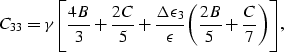 \begin{eqnarray}
C_{33}= \gamma\Biggl[{{4B}\over{3}}+{{2C}\over{5}} +
{{\Delta\e...
 ...ver{\epsilon}}\biggl({{2B}\over{5}}+{{C}\over{7}}\biggr)\Biggr],
 \end{eqnarray}