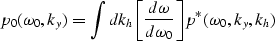 \begin{displaymath}
p_0(\omega_0,k_y)=\int dk_h 
{\left[{{d \omega} \over {d \omega_0}}\right]}
p^*(\omega_0,k_y,k_h)\end{displaymath}