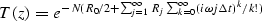 \begin{displaymath}
T(z) = e^{-N(R_{0}/2 + \sum^{\infty}_{j = 1}R_{j}
 \sum^{\infty}_{k=0}(i \omega j \Delta t)^{k}/k!)}\end{displaymath}