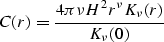 \begin{displaymath}
C(r)=\frac{4\pi{\nu}H^2r^{\nu}K_{\nu}(r)}{K_{\nu}(0)} \\ end{displaymath}