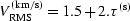 $V_{\rm RMS}^{({\rm km/s})} =
1.5 + 2. \tau^{({\rm s})}$