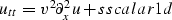 \begin{displaymath}
u_{tt} = v^2 {\partial^2_x} u + s
\EQNLABEL{scalar1d}\end{displaymath}