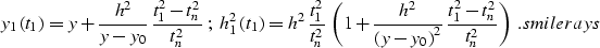 \begin{displaymath}
t_0\left(y_0\right)={t_n \over h}\,\sqrt{h^2-\left(y-y_0\right)^2}\;,
\EQNLABEL{smilezott}\end{displaymath}