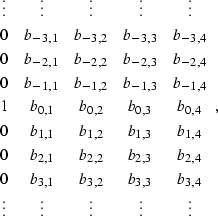 \begin{displaymath}
\begin{array}
{ccccc}
 \vdots & \vdots & \vdots & \vdots & \...
 ...,4} \\  \vdots & \vdots & \vdots & \vdots & \vdots \end{array},\end{displaymath}