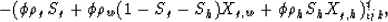 \begin{displaymath}
- (\phi \rho_g S_g + \phi \rho_w (1-S_g-S_h) X_{g,w}+ \phi \rho_h S_h X_{g,h})_{ijk}^{t},\end{displaymath}