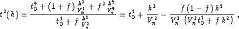 \begin{displaymath}
t^2(h) = {{t_0^4 + (1 + f)\,{h^2 \over V_n^2} + f^2 {{h^4} \...
 ...-f)\,h^4} \over 
{V_n^2\,\left(V_n^2 t_0^2 + f\,h^2\right)}}\;,\end{displaymath}