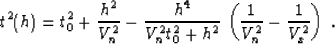 \begin{displaymath}
t^2(h) = t_0^2 + {h^2 \over V_n^2} - {{h^4} \over
{V_n^2 t_0^2 + h^2}}\,
\left({1 \over V_n^2} - {1 \over V_x^2}\right)\;.\end{displaymath}