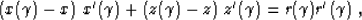 \begin{displaymath}
\left(x (\gamma) - x \right)\, x'(\gamma) +
\left(z (\gamma) - z \right)\, z'(\gamma) = r (\gamma) r'(\gamma)\;,\end{displaymath}
