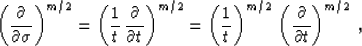 \begin{displaymath}
\left({\partial \over {\partial \sigma}}\right)^{m/2} =
\lef...
 ...ht)^{m/2}\,
\left({\partial \over {\partial t}}\right)^{m/2}\;,\end{displaymath}