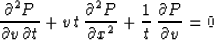 \begin{displaymath}
{{\partial^2 P} \over {\partial v\, \partial t}} +
v\,t\,{{\...
 ...\partial x^2}} +
{1 \over t}\,{\partial P \over \partial v} = 0\end{displaymath}