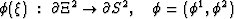 $
\phi ( \mathbf{\xi} ) \; : \; \partial \Xi^2 \rightarrow \partial S^2,
\quad \mathbf{\phi}=(\phi^1,\phi^2)$