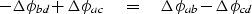 \begin{displaymath}
- \Delta \phi_{bd}
 + \Delta \phi_{ac}
 \eq 
 \Delta \phi_{ab}
 - \Delta \phi_{cd}\end{displaymath}