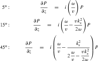 \begin{eqnarray}
 5^\circ : \quad\quad& \displaystyle {\strut \partial P\over \p...
 ...a\over v} - 
 {\strut v k_x^2\over 2\omega}}} \right) P
 \nonumber\end{eqnarray}