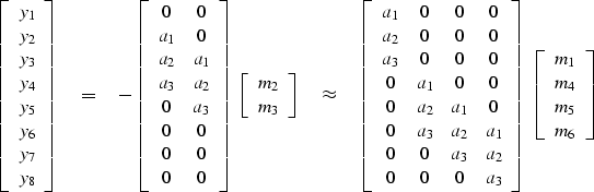 \begin{displaymath}
\left[ 
\begin{array}
{c}
 y_1 \\  
 y_2 \\  
 y_3 \\  
 y_4...
 ...ay}
{c}
 m_1 \\  
 m_4 \\  
 m_5 \\  
 m_6
 \end{array} \right]\end{displaymath}