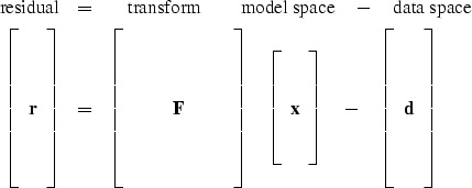 \begin{eqnarray}
{\rm residual}
&=&
{\rm 
\quad \hbox{transform} \quad \quad \hb...
 ...array}
{c}
 \\  \\  \\  \bold d \\  \\  \\  \ 
 \end{array}\right]\end{eqnarray}
