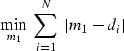 \begin{displaymath}
\min_{m_1}\ \sum_{i=1}^N \ \vert m_1-d_i\vert\end{displaymath}