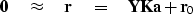 \begin{displaymath}
\bold 0 \quad\approx\quad
\bold r \eq \bold Y \bold K \bold a +\bold r_0\end{displaymath}