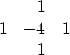 \begin{displaymath}
\begin{array}
{rrr}
 & 1 & \\  1 & -4 & 1 \\  & 1 &\end{array}\end{displaymath}