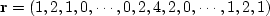 $ \bold r = ( 1,2,1,0,\cdots,0,2,4,2,0,\cdots,1,2,1)$