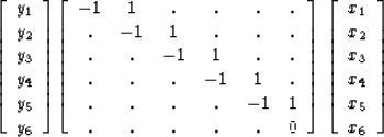 \begin{displaymath}
\left[ \begin{array}
{c}
 y_1 \\  y_2 \\  y_3 \\  y_4 \\  y_...
 ..._1 \\  x_2 \\  x_3 \\  x_4 \\  x_5 \\  x_6
 \end{array} \right]\end{displaymath}