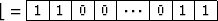 $
\mathcal b =
\begin{array}
{\vert r\vert r\vert r\vert r\vert r\vert r\vert r\...
 ...rt r\vert r\vert r\vert} \hline
 1&1&0&0& \cdots& 0& 1&1
 \\  \hline\end{array}$