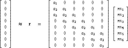 \begin{displaymath}
\left[ 
\begin{array}
{c}
 0 \\  
 0 \\  
 0 \\  
 0 \\  
 0...
 ..._2 \\  
 m_3 \\  
 m_4 \\  
 m_5 \\  
 m_6
 \end{array} \right]\end{displaymath}