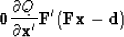 \begin{displaymath}
\bold 0 \eq {\partial Q \over \partial \bold x'} \eq
\bold F' (\bold F\bold x - \bold d)\end{displaymath}