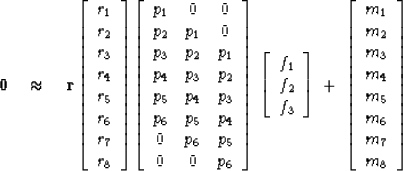 \begin{displaymath}
\bold 0 \quad\approx\quad
\bold r \eq
\left[
\begin{array}
{...
 ..._3 \\  m_4 \\  m_5 \\  m_6 \\  m_7 \\  m_8
 \end{array} \right]\end{displaymath}