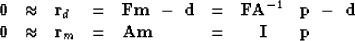 \begin{displaymath}
\begin{array}
{llllllcl}
\bold 0 &\approx& \bold r_d &=& \bo...
 ...\bold r_m &=& \bold A \bold m &=&
 \bold I & \bold p\end{array}\end{displaymath}