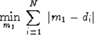 \begin{displaymath}
\min_{m_1}\ \sum_{i=1}^N \ \vert m_1-d_i\vert\end{displaymath}
