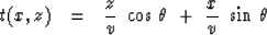 \begin{displaymath}
t(x,z) \ \ =\ \ {z\over v }\ \cos\,\theta \ +\ {x \over v }\ \sin \, \theta\end{displaymath}
