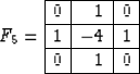 \begin{displaymath}
F_5 =
\begin{array}
{\vert r\vert r\vert r\vert}
\hline
0 & ...
 ...  \hline
1 & -4 & 1 \  \hline
0 & 1 & 0 \  \hline \end{array}\end{displaymath}