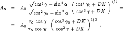 \begin{displaymath}
= -{1 \over 2}\,\int_{\cos^2{\gamma_0}}^{\cos^2{\gamma}}
\le...
 ...ver
{\cos^2{\gamma'}+DK}}\right)\,d\left(\cos^2{\gamma'}\right)\end{displaymath}